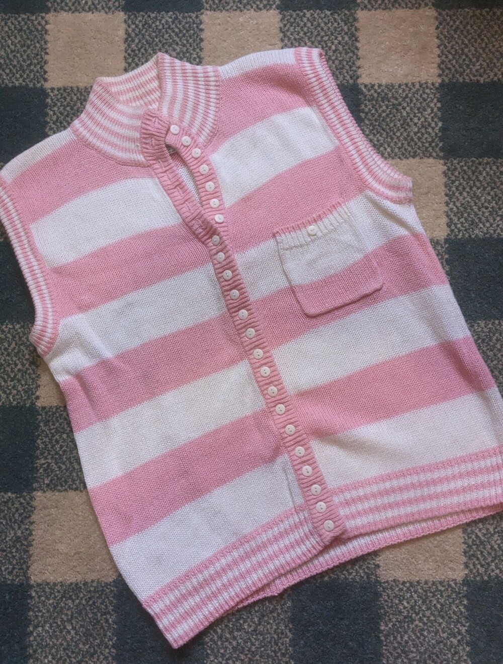 Vintage Idioms Ramie Cotton Blend Pink And White Stripe Knit Vest Tank Sz Large